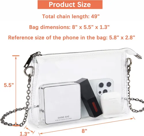 Vista 9 de Bolsa transparente aprobada para estadios: ideal para controles de seguridad rápidos, bolso pequeño transparente para mujer