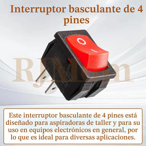 Vista 2 de Interruptor basculante de 8 amperios de 4 pines para aspiradora de tienda húmeda y seca, interruptor de encendido y apagado para aspiradora