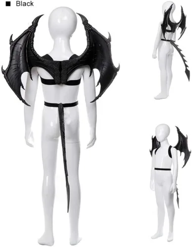 Vista 4 de Anntool Disfraz de dragón para niños y niñas, 3 piezas, máscara de dragón, alas y cola, disfraz de dinosaurio de Halloween, accesorios de cosplay