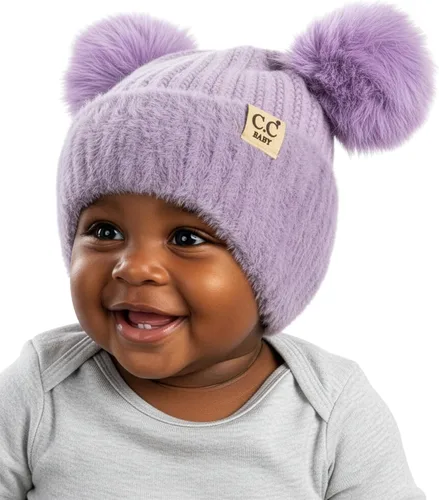 Vista 52 de Funky Junque Gorro de invierno con doble pompón para bebé de 0 a 12 meses, bonito gorro de punto acogedor para clima frío Patrón de tejido
