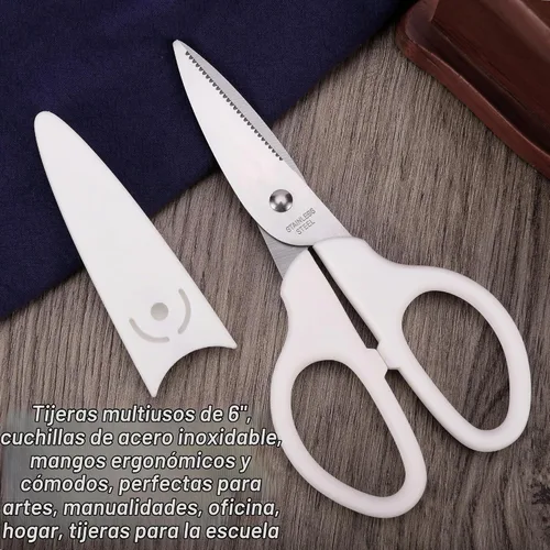 Vista 2 de YOUGUOM - Tijeras blancas de 6 pulgadas, multiusos, para oficina, escuela, manualidades, costura Comfort Grip, Stainless Blades, Left/Right Hand