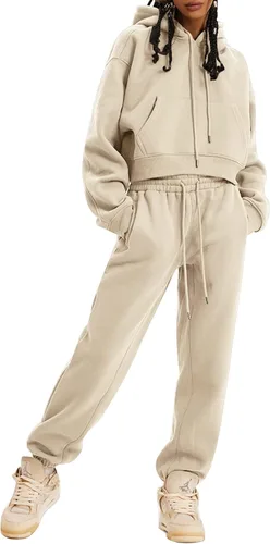 Vista 56 de Kissonic Conjunto deportivo de forro polar para mujer, 2 piezas, sudadera con capucha y pantalones deportivos