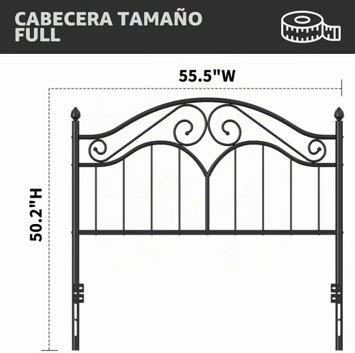 Vista 3 de Elephance - Cabecero para estructura de cama de tamaño completo, cabecero de plataforma vintage solo de metal, altura ajustable, resistente y Negro