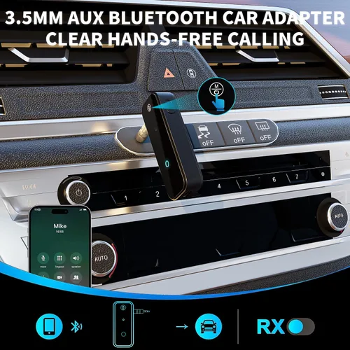 Vista 5 de Adaptador Bluetooth auxiliar portátil de 0.138 in de dientes azules adaptador auxiliar para coche 2 en 1 transmisor receptor inalámbrico Bluetooth