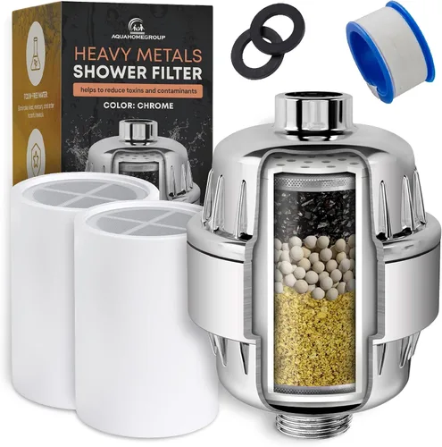 Vista 9 de AquaHomeGroup Filtro de ducha para agua libre de cloro (incluye 2 cartuchos) – Elimina impurezas y olores para agua más limpia y fresca – Filtros