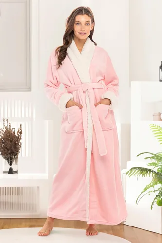 Vista 3 de Alexander Del Rossa Bata de felpa para mujer, larga y acogedora bata de baño cálida