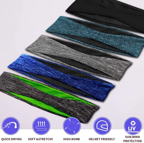 Vista 3 de Braylin Paquete de 5 diademas deportivas para hombre, diademas transpirables para fitness, absorben el sudor, elásticas
