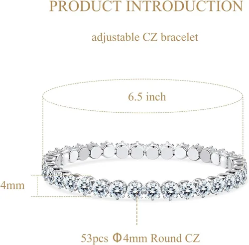Vista 3 de Pulsera ajustable de circonita cúbica para mujeres y hombres, chapada en oro blanco y cadena de tobilleras