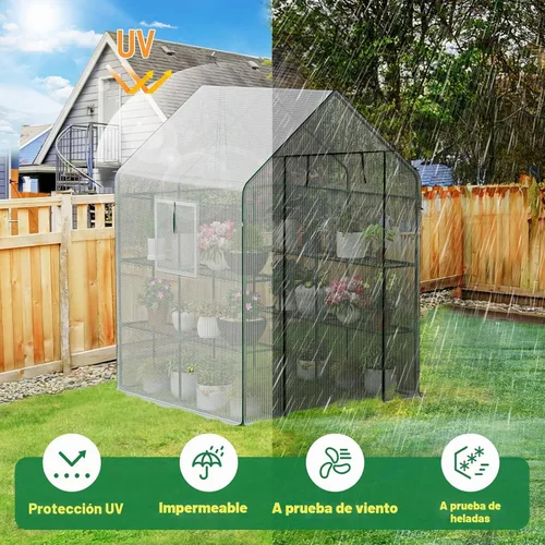 Vista 2 de SPECILITE Invernadero de 56 × 56 × 78 pulgadas para plantas de jardín al Blanco