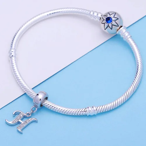 Vista 40 de ABUN Abalorio de plata de ley 925 con letra A a la Z, espaciador de inicial, con circonita cúbica transparete colgante, auténtica, para pulseras
