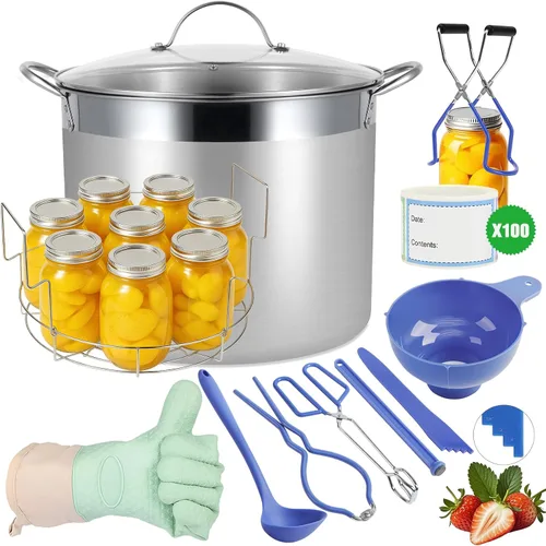 Vista 7 de Olla de Enlatado de Acero Inoxidable con Estante y Tapa, Gran Enlatador de Baño de Agua, Kit Inicial Completo de Suministros para Enlatado Casero