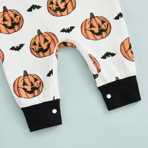 Vista 6 de Mameluco de Halloween para recién nacido, sin mangas, estampado de calabaza, overol
