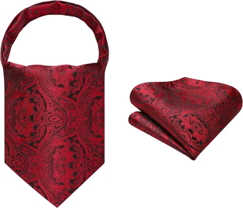 Vista 2 de HISDERN Corbatas Ascot para hombre, set de corbata y pañuelo de bolsillo Paisley con estampado floral clásico, corbata autoajustable para hombre