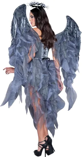 Vista 2 de InCharacter, disfraz femenino del ángel oscuro, XS, Gris/plateado