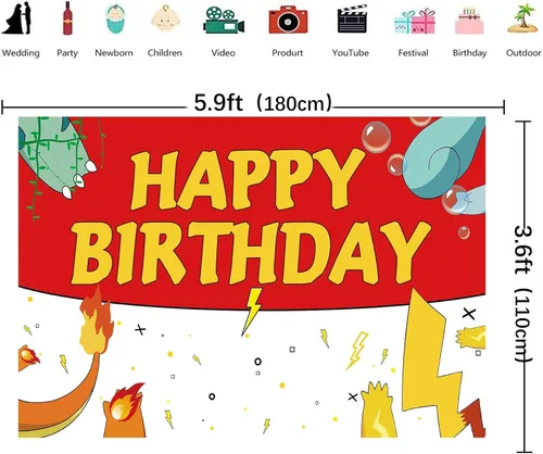Vista 5 de Telón de fondo de dibujos animados de cumpleaños de 5.9 x 3.6 pies, fondos de fotografía rojos y blancos para niños, suministros de fiesta de feliz