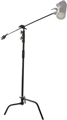 Vista 5 de Flashpoint Kit de soporte de luz C de 10.5 pies sobre base de tortuga con columna elevadora cargada por resorte de dos niveles, brazo de agarre