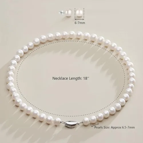 Vista 4 de Freshwater Cultured Pearl Necklaces for Women AAA 16"-18" Wedding Jewelry for Bride Mother Birthday Day Gift for Wife Mom Teen