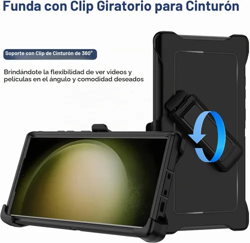 Vista 2 de Funda para Samsung Galaxy S23 Ultra con funda de clip para cinturón, 2 protectores de pantalla, [grado militar] resistente a prueba de golpes