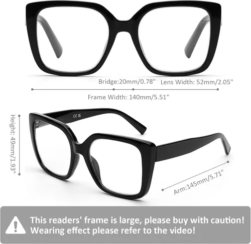 Vista 3 de DOOViC 3 Pack Oversized Reading Glasses for Women Blue Light Blocking Square Stylish Computer Readers