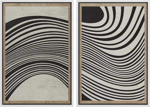 Vista 8 de SIGNWIN Lienzo enmarcado para pared, juego de arte de collage de ondas en espiral de mediados de siglo, formas abstractas, acogedor, neutro