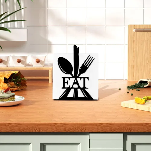 Vista 6 de Resama Servilletero de pie moderno para mesa, dispensador de servilletas de metal negro, tenedor, cuchara estilo servilletero, adecuado para cocina
