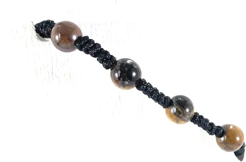 Vista 5 de Multi ojo de tigre cuentas de color negro cuerda ajustable pulsera de color de Hilo negro múltiples Piedras de Ojo de Tigre