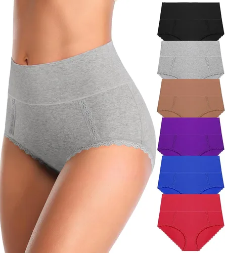 Vista 8 de MISSWHO - Ropa interior de algodón para mujer, de cintura alta, suave, transpirable, paquete múltiple Multi-paz