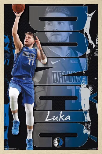 Vista 7 de Trends International NBA Dallas Mavericks - Póster de pared de Luka Doncic 19, 14.725 x 22.375 pulgadas, versión enmarcada de madera de granero