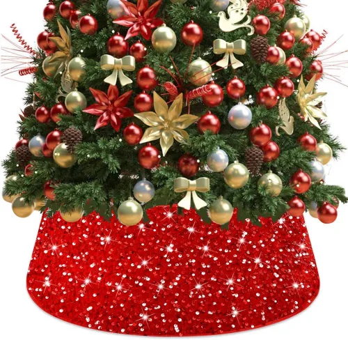 Vista 8 de FUHSY Collar Negro de Árbol de Navidad de 24 Pulgadas, Falda de Árbol de Navidad con Lentejuelas, Terciopelo Metálico, Falda de Árbol de Halloween
