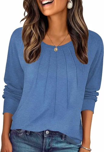 Vista 19 de Zeagoo Blusas de otoño para mujer, camisas de manga larga, blusas casuales de algodón, blusas plisadas elegantes 2025