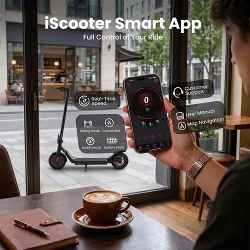 Vista 3 de iScooter Electric Scooter Adults & Big Kids, Cruise Control, Dual Braking System, Smart App, Foldable Electric Scooter for Commuting & Campus Use