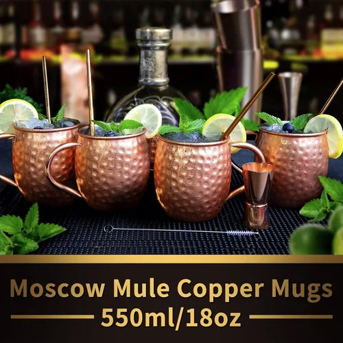Vista 5 de LINALL Moscow Mule Tazas de Cobre - Juego de 12 Tazas de Acero Inoxidable Chapado en Cobre de 18oz, para Bebidas Frías (12 unidades)