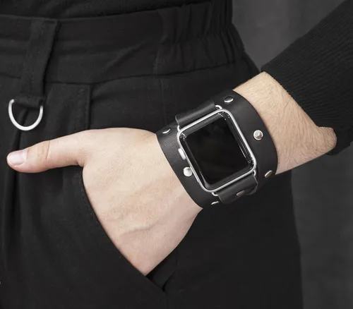 Vista 2 de Correa de cuero doble envolvente compatible con Apple Watch de 1.496 in 1.575 in 1.614 in 1.654 in 1.732 in 1.772 in 1.811 in 1.929 in, hecho a mano