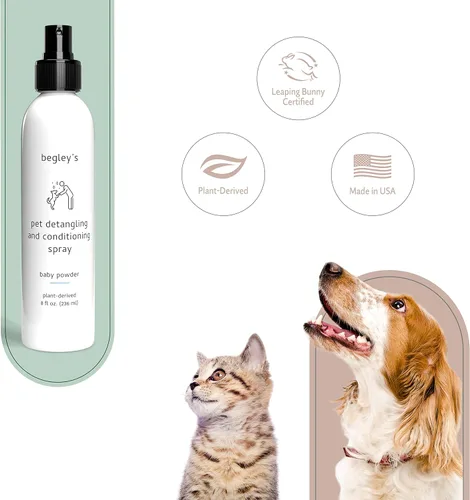 Vista 4 de Begley's Aerosol desenredante para mascotas, espray desenredante perfumado de aceite esencial de primera calidad para perros, cachorros y gatos