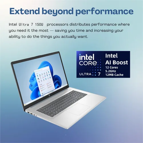 Vista 3 de HP Laptop empresarial con pantalla táctil de 17 pulgadas 2025, Intel Ultra 7 255U (máximo 5.2 GHz), pantalla táctil antirreflejos HD+ de 17.3
