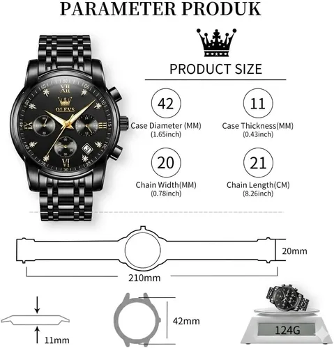 Vista 5 de OLEVS Reloj multifunción para hombre, cronógrafo luminoso impermeable con Negro/Negro