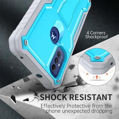 Vista 5 de FITO Funda para Moto G Play 2023, doble capa a prueba de golpes resistente para teléfono Motorola G Play 2023 con protector de pantalla, soporte Azul