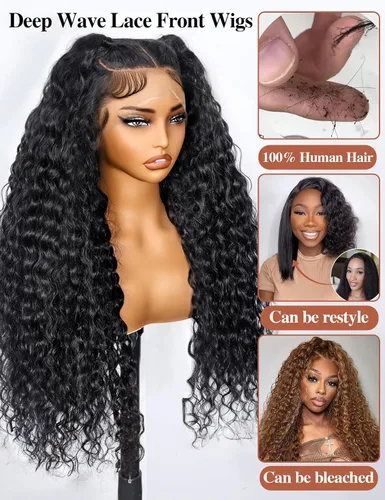 Vista 2 de Pelucas de cabello humano con encaje frontal transparente HD de 18 pulgadas y 13 x 6 pulgadas, predepiladas con cabello de bebé, rizado profundo
