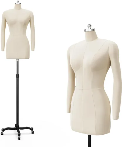 Vista 10 de Bonnlo Maniquí de costura femenino, talla 6, forma de vestido profesional para exhibición y diseño de sastre, torso ajustable en altura con base