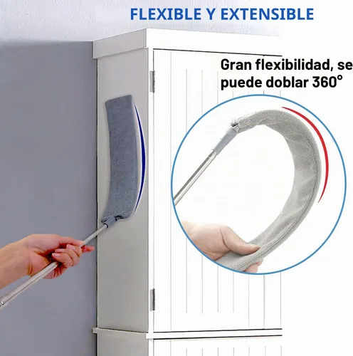 Vista 2 de Limpiador de polvo de microfibra, artefacto de limpieza de polvo de huecos con poste de extensión y cabezal flexible, plumeros extensibles lavables