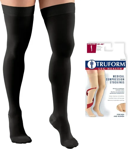 Vista 13 de Truform - Calcetines de compresión 30-40 mmHg para hombres y mujeres, altura hasta el muslo, punta con puntos, punta cerrada, beige, talla S