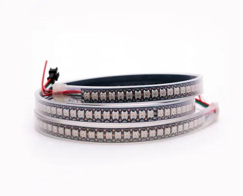 Vista 2 de WS2812B Tira de luz LED direccionable individual 144Pixels/m SMD 5050 RGB Pixel Strip DC5V (3.2FT 144LEDS impermeable IP67, PCB negro)