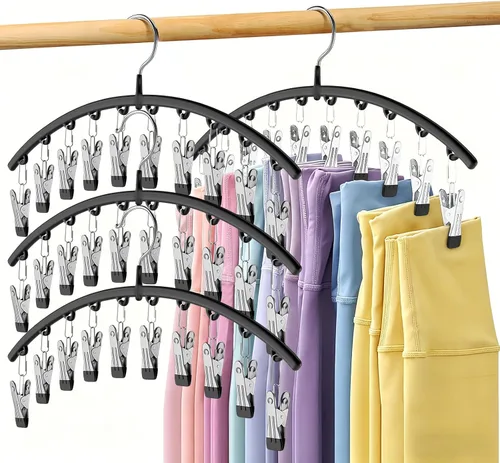 Vista 30 de Organizador de leggings para armario, perchas de metal para pantalones de yoga, 1 paquete con 10 clips con capacidad para 10 leggings, organizador
