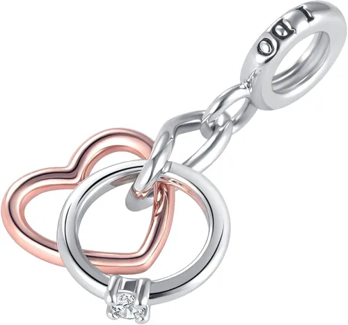 Vista 2 de QeenseKc Key to My Heart Angel Wing Infinity Love Charm Clear Crystal Rose Gold Beaf para pulsera europea Metal Diamante de imitación Metal Cristal