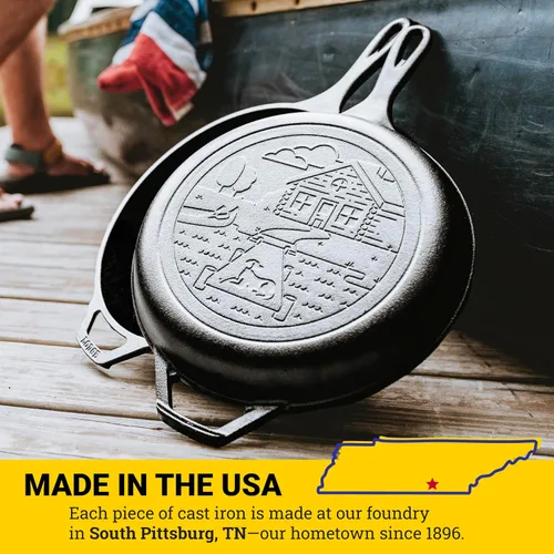 Vista 8 de Lodge Wanderlust Cabin - Cocina combinada de hierro fundido, juego de horno holandés y sartén de 2 piezas, tapa convertible para una cocina versátil