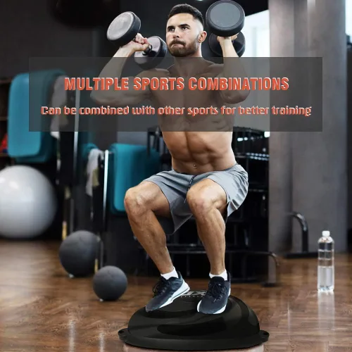 Vista 2 de JX FITNESS Entrenador de equilibrio de media pelota de 58 cm, balón de estabilidad para yoga con bandas de resistencia y bomba - Mejora la fuerza