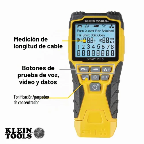 Vista 2 de Klein Tools VDV001819 Juego de herramientas, juego de prueba de instalación de cables con engarzadores, comprobador de cables Scout Pro 3