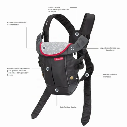 Vista 5 de Infantino Swift Classic Carrier con bolsillo, 2 formas de llevar negro con babero Wonder y bolsillo frontal de almacenamiento Essentials, correa