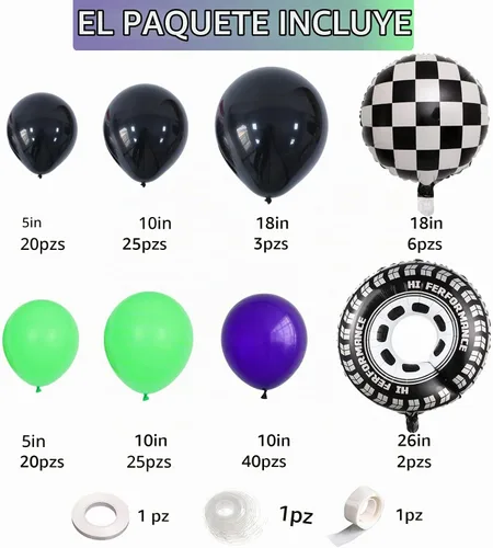 Vista 2 de Kit de arco de guirnalda de globos de 145 piezas con temática de camión monstruo morado y verde y negro con ruedas grandes, globos de aluminio a