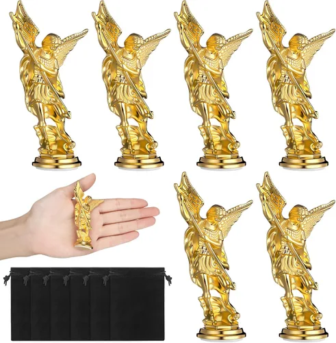 Vista 7 de Wesiti 6 figuras religiosas de arcángel de San Miguel de 3.31 pulgadas con bolsas de terciopelo negro, escultura de ángel coleccionable, decoración